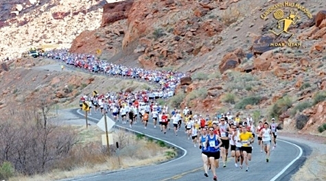 Lora Heyl Erickson running in the Canyonlands Half Marathon