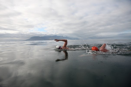 Ryan Stramrood swimming to Robben Island from Three Anchor Bay, Cape Town, South Africa