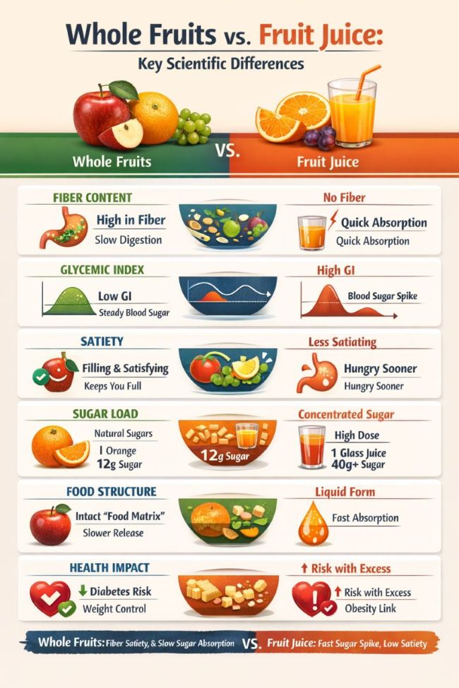 Whole fruits vs. Fruit Juice key scientific differences chart