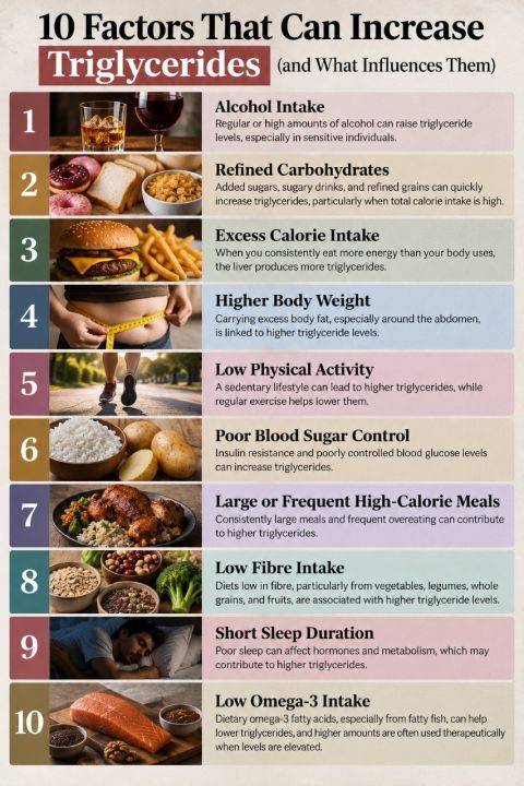 10 Factors that can Increase Triglycerides diagram by Dr David Reiner