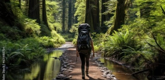 Hiking in evergreen forest courtesy of Adobe